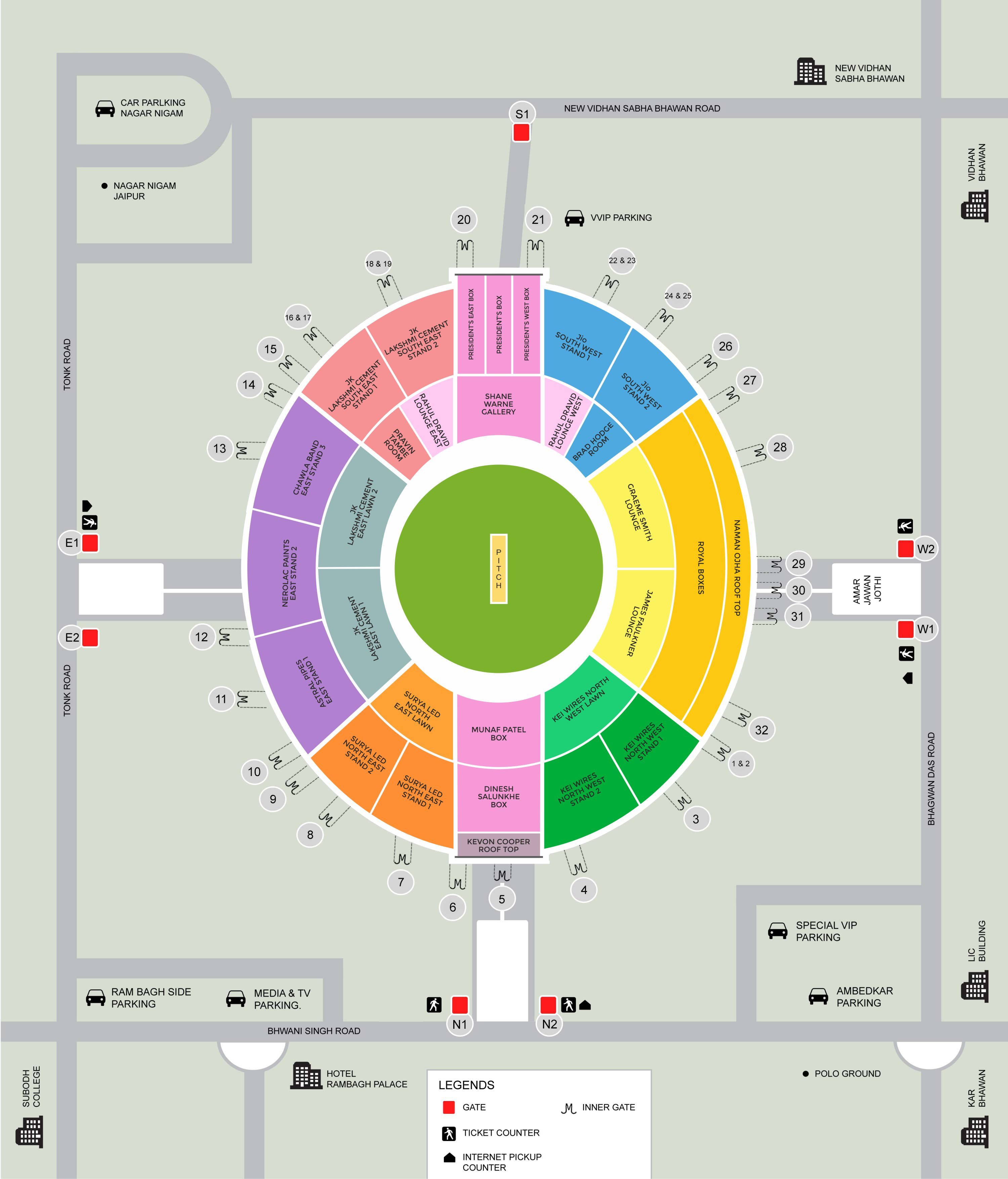 Sawai Mansingh Stadium Map, Jaipur